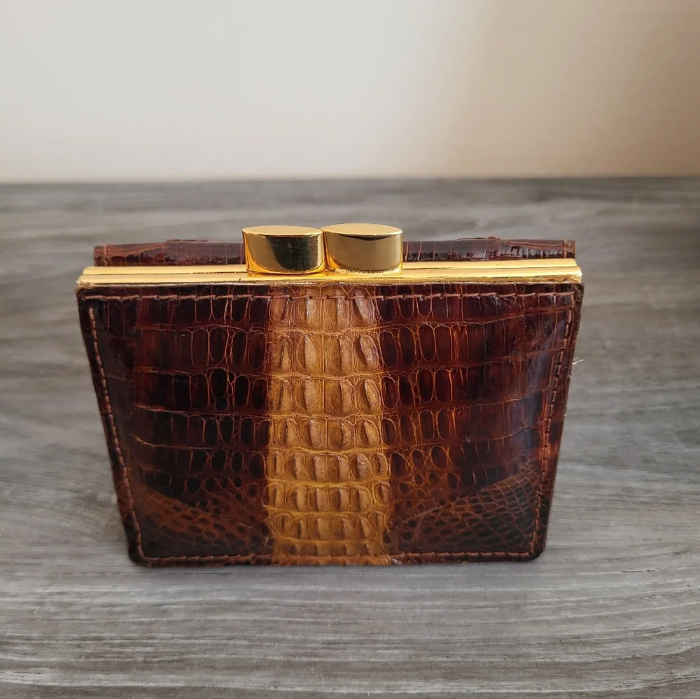 Vintage Two Tone Crocodile Leather Handbag Brown Cream Matching Wallet MCM - Picture 12 of 15